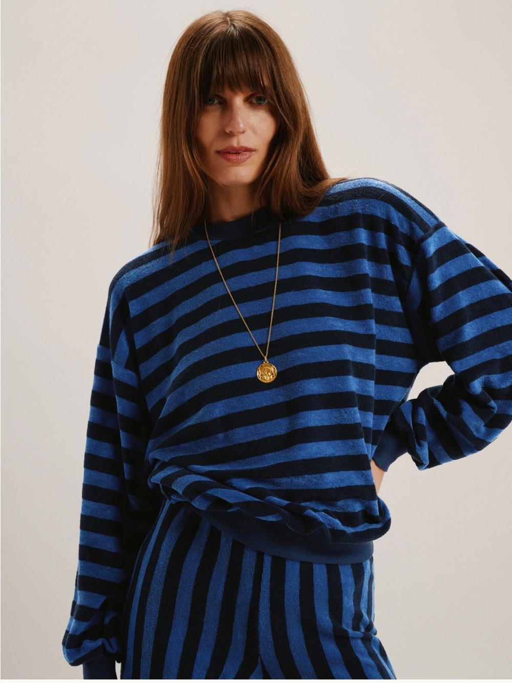 Suzie Kondi TERRY Sifnos Sweatshirt Navy-Blue Stripe size small